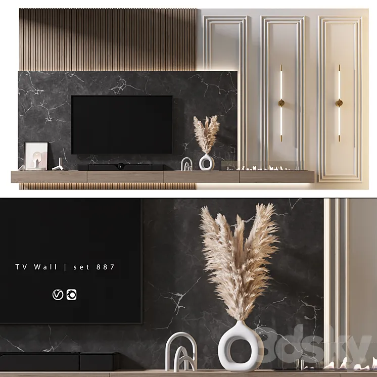 TV Wall | set 887 3D Model Free