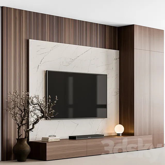TV Wall Stone and Wood - Set 137 3D Model
