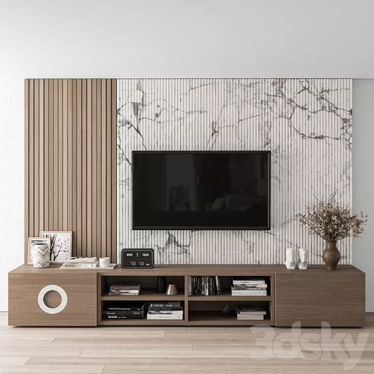 TV Wall Stone and Wood - Set 16 3D Model