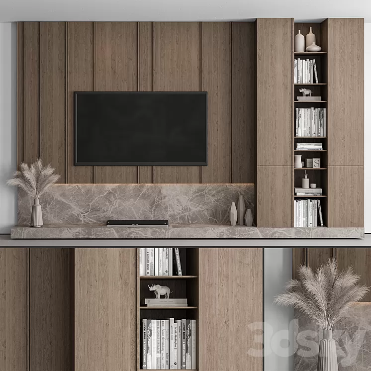 TV Wall Stone and Wood - Set 53 3D Model Free