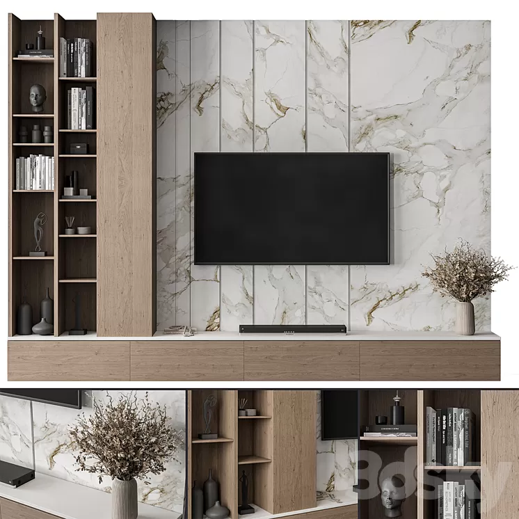 TV Wall Stone and Wood - Set 86 3D Model Free