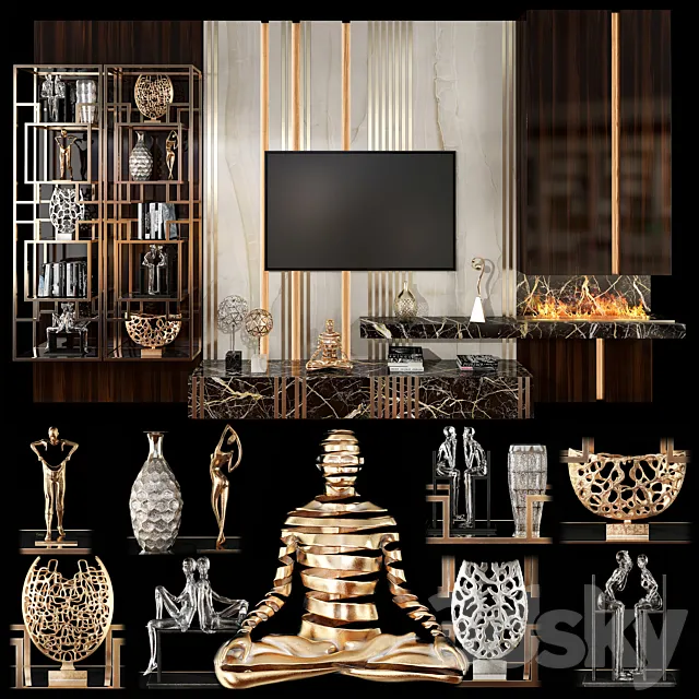 TV Wall Units set 02 3D Model