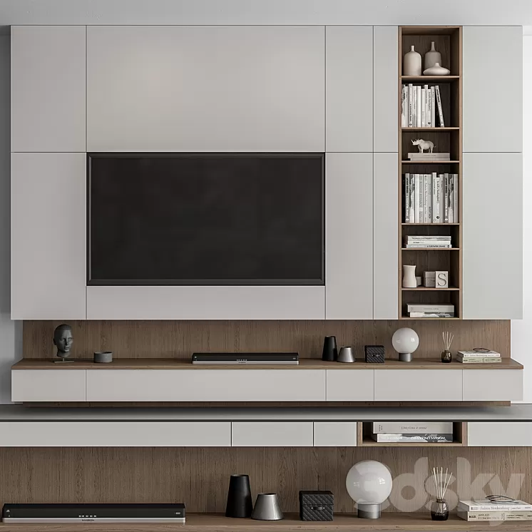 TV Wall White and Wood - Set 50 3D Model Free