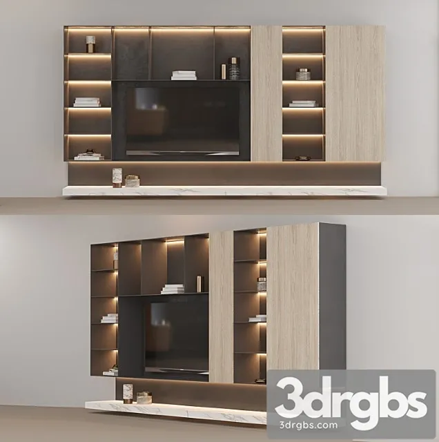 Tv Wall With Bookcase Custom Made 3D Model Free