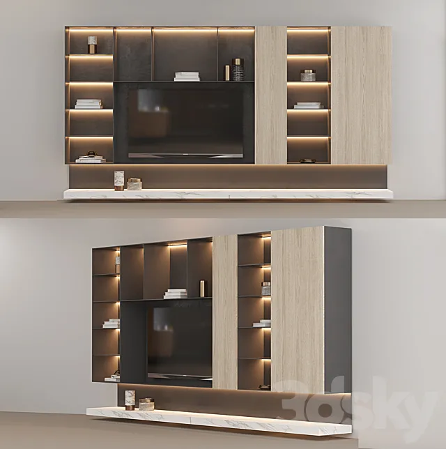 tv wall with bookcase custom made 3D Model