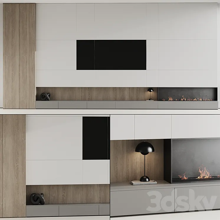 TV wall with fireplace 07 3D Model Free