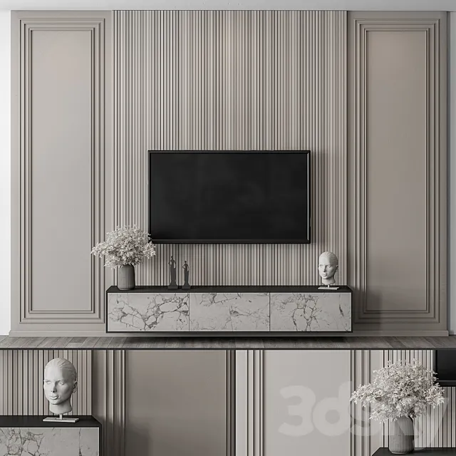 TV Wall Wood and Plaster - Set 59 3D Model