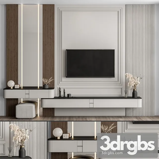 TV Wall Wood And Plaster Set 60 3D Model Free