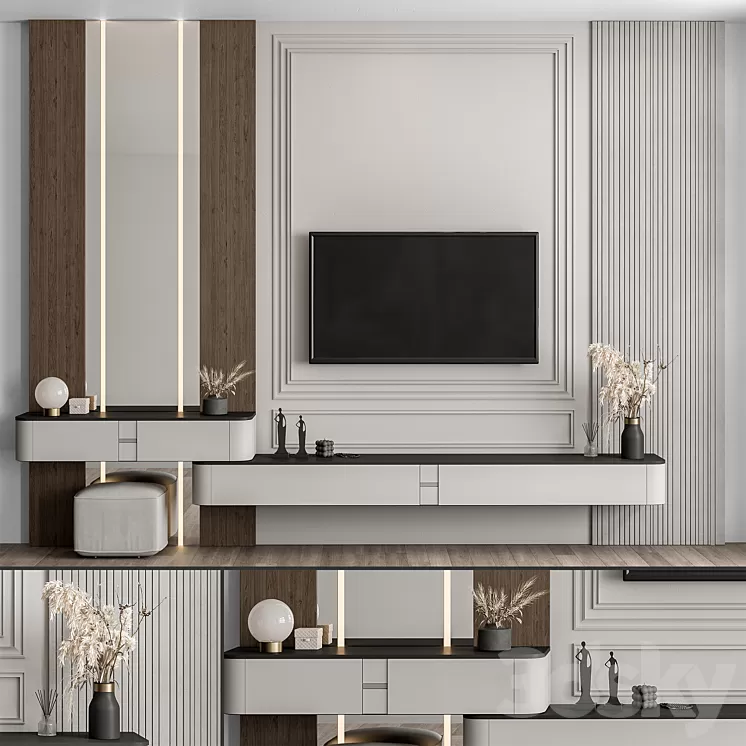 TV Wall Wood and Plaster - Set 60 3D Model Free