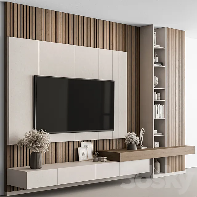 TV Wall Wood and White - Set 130 3D Model