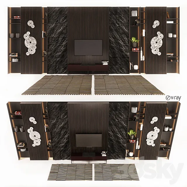 TV wall_Decorative set 3D Model