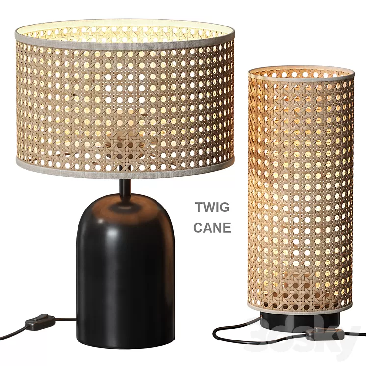 Twig / Cane Table Lamp with Rattan Keria 3D Model