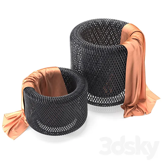 Twist Black Baskets _ Black rattan basket 3D Model