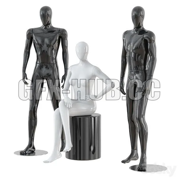 Two Male and one Female Faceless Mannequins 30 3D Model