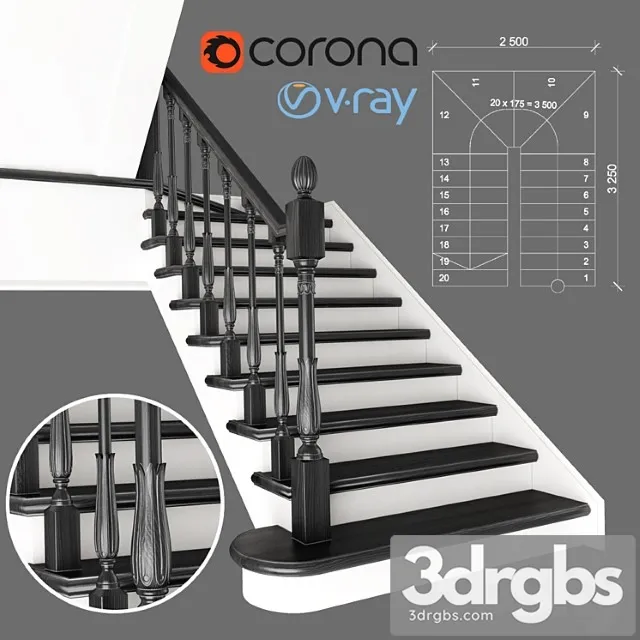 Two staircase ladder with staggered steps 2 version 3D Model Free