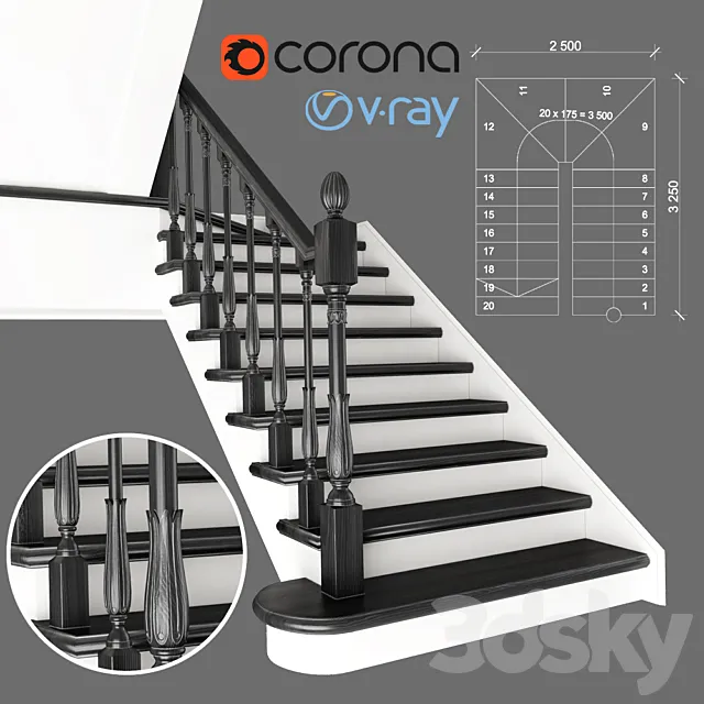 Two-staircase ladder with staggered steps 2 version 3D Model