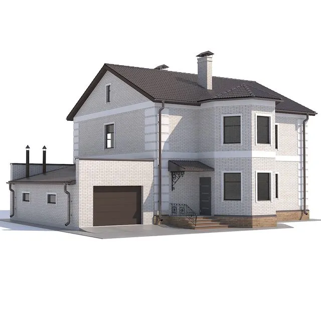 Two-storey country cottage with a garage 3D Model