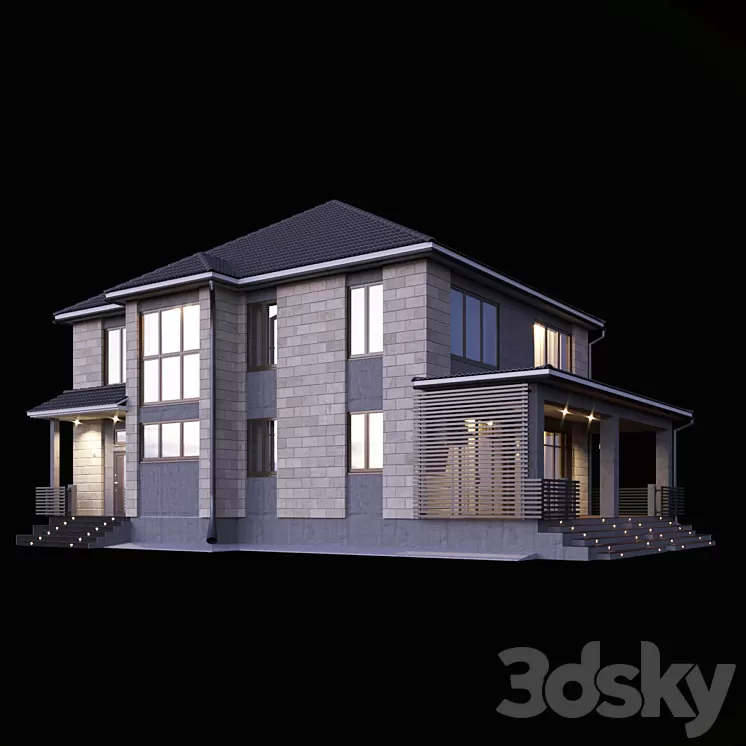 Two-storey house with a terrace 3D Model