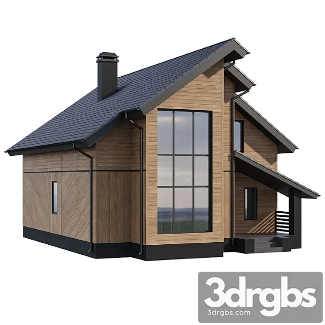 Two-storey wooden house with a complex pitched roof 3D Model Free