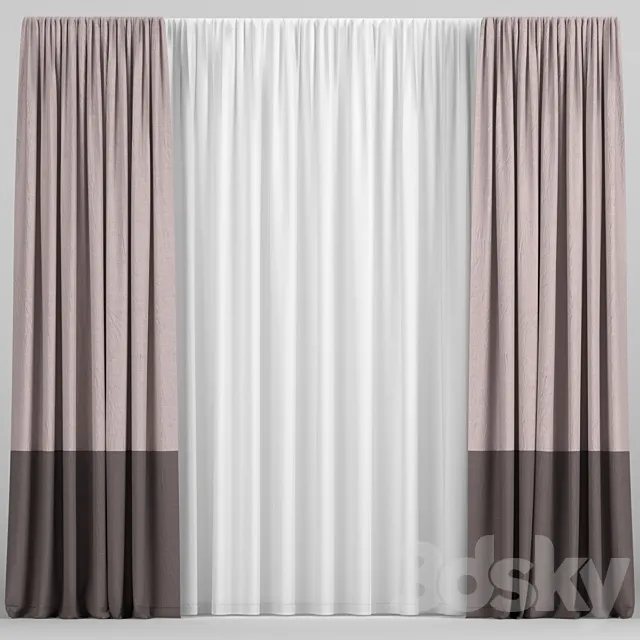 Two-tone curtains with tulle. 3D Model