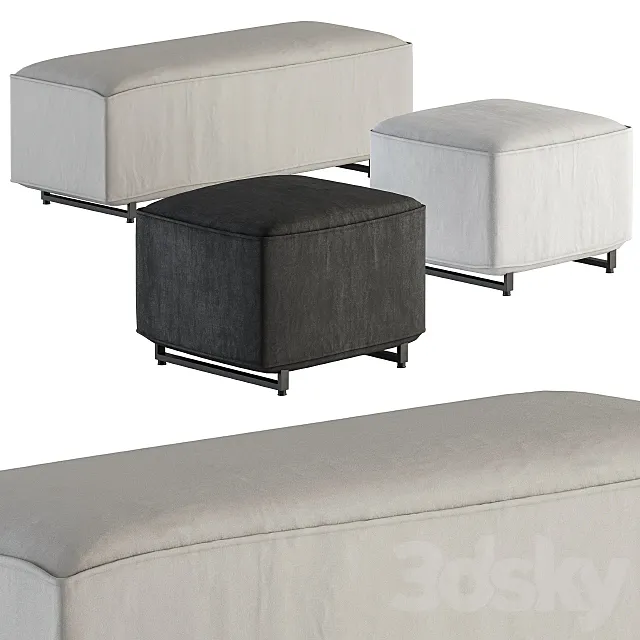 Two Type Bench - Pouf Set 01 3D Model