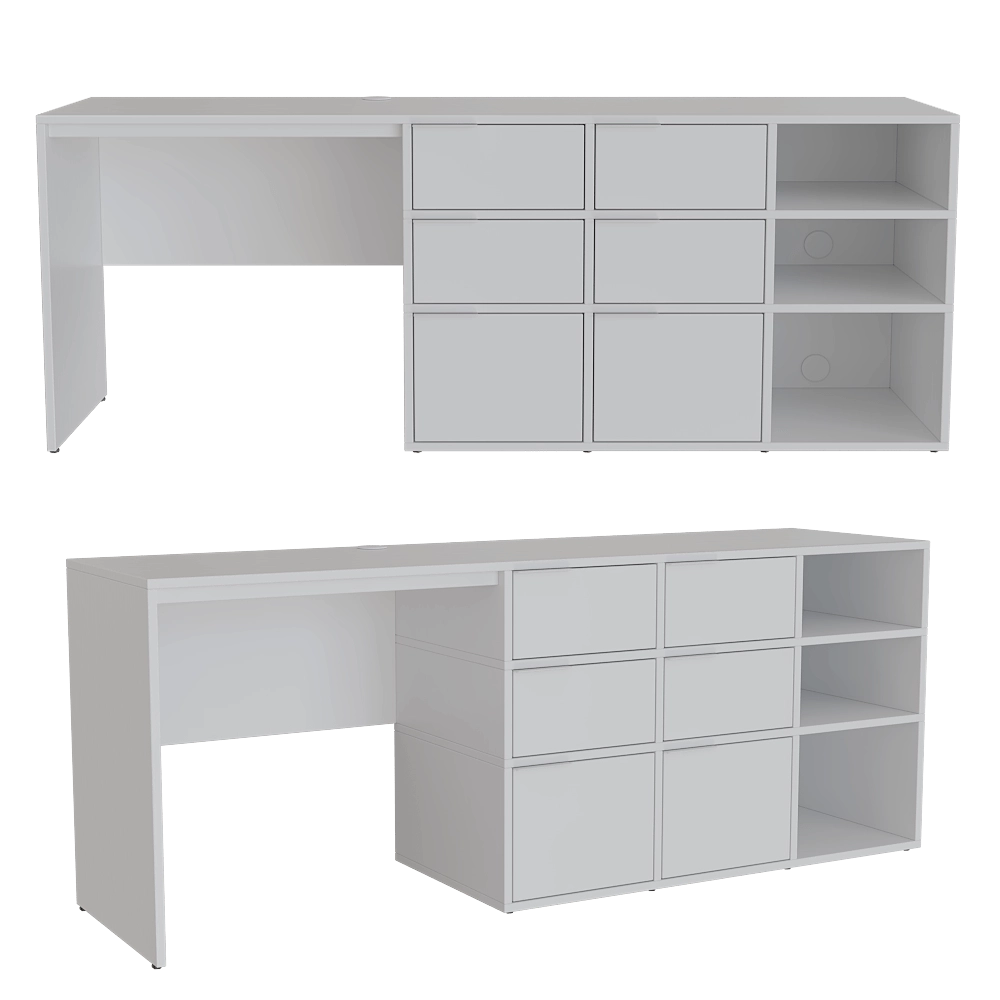 Tylko - Desk White with Drawers and Backpanels 3D Model