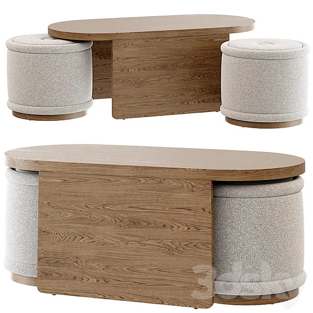 Union Oval Nesting Coffee Table with Stools 3D Model