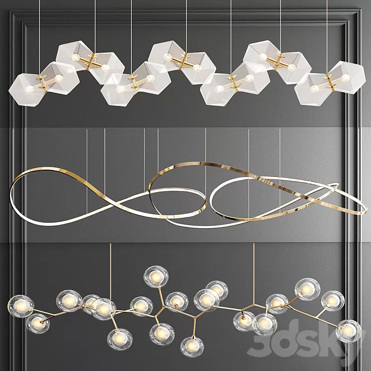 Unique Linear Chandelier - 3 type 3D Model