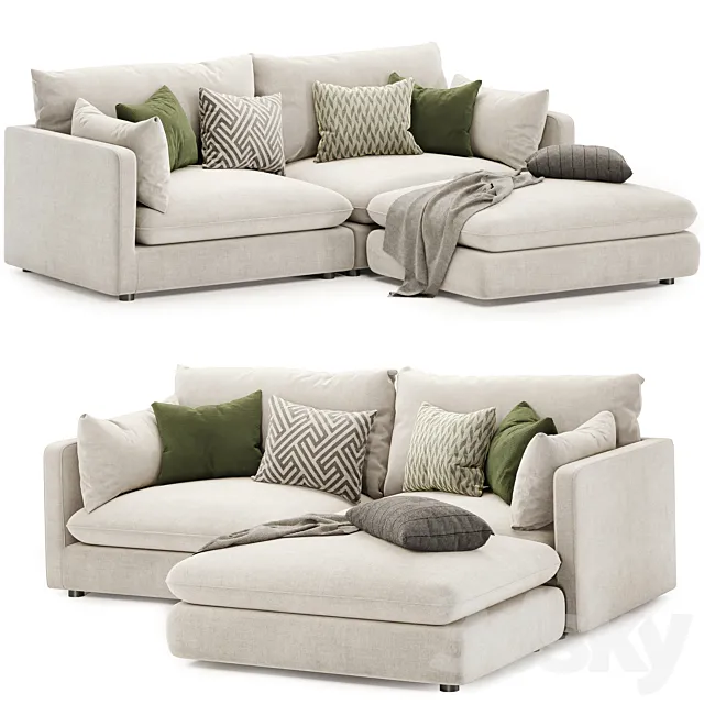 unwind 3 piece reversible sectional sofa 3D Model