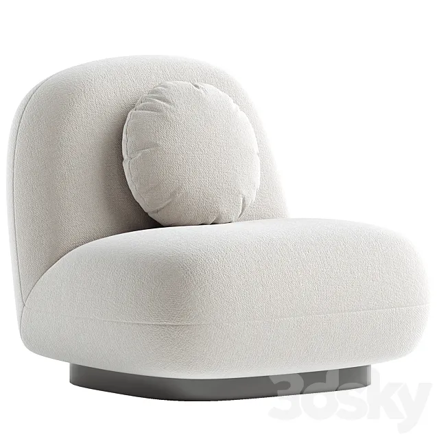 Upholstered Armchair In White Boucle - Black Legs - Larry 3D Model