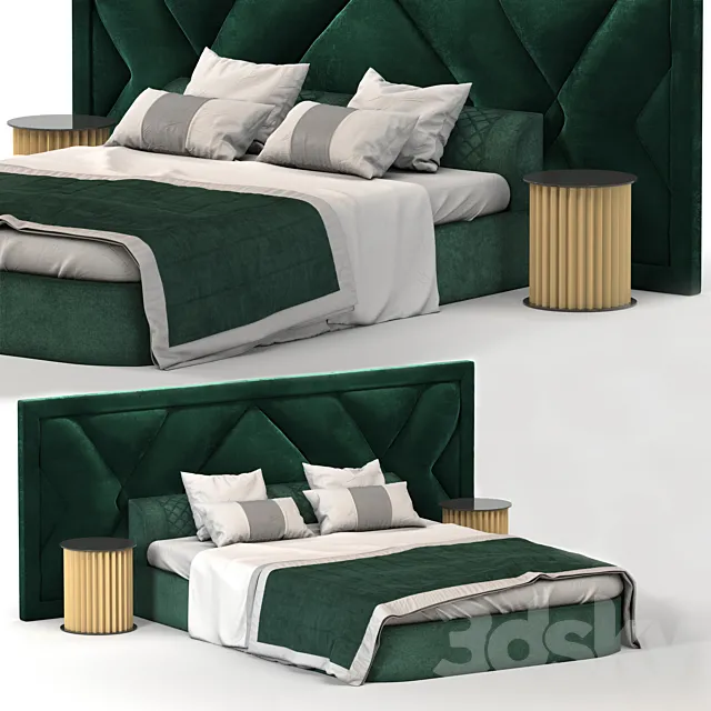 Upholstered Headboard bed modern 3D Model