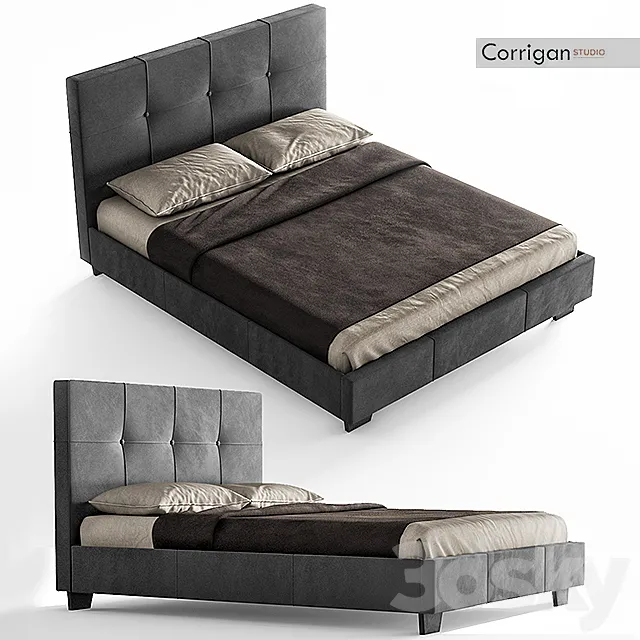 Upholstered Platform Bed Corrigan Studio 3D Model