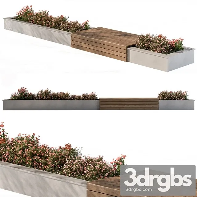 Urban Bench With Flowers Set 40 3D Model Download