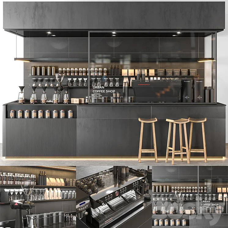 urban coffee shop 3D Model Free