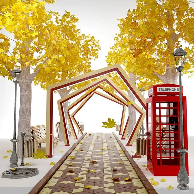 Urban environment (autumn Park) 3D Model