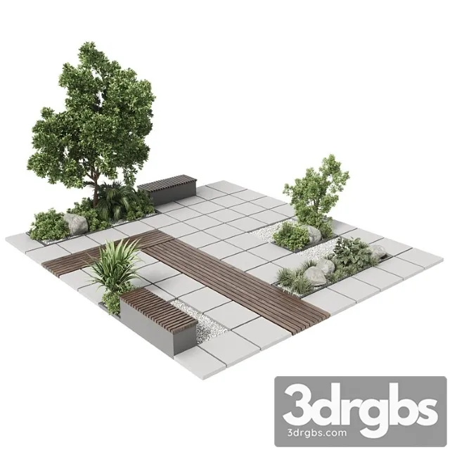 Urban environment - urban furniture - green benches with plants 30 corona 3D Model Free