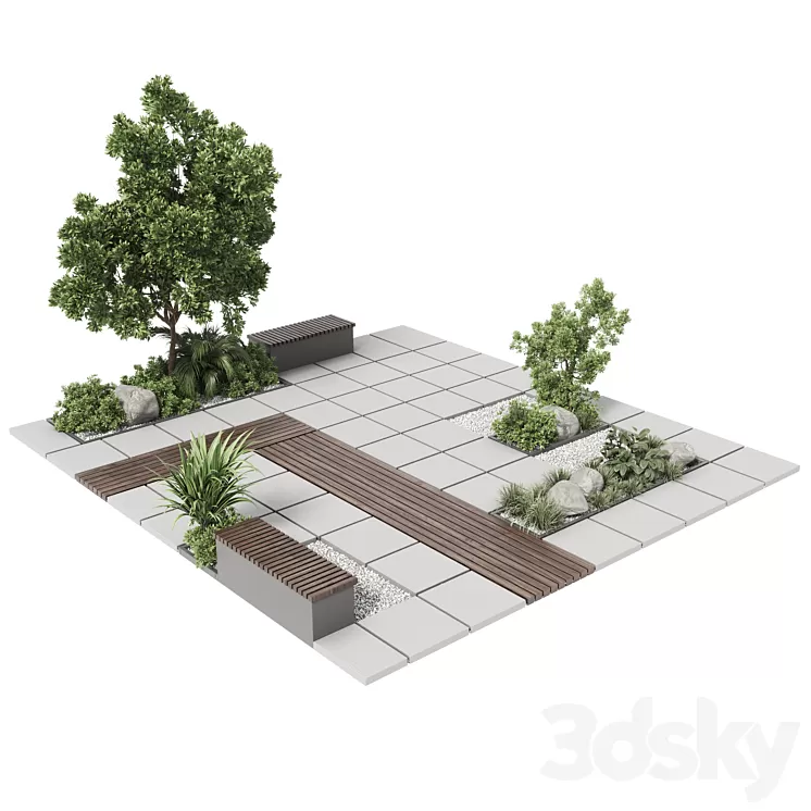 Urban Environment - Urban Furniture - Green Benches With plants 30 corona 3D Model