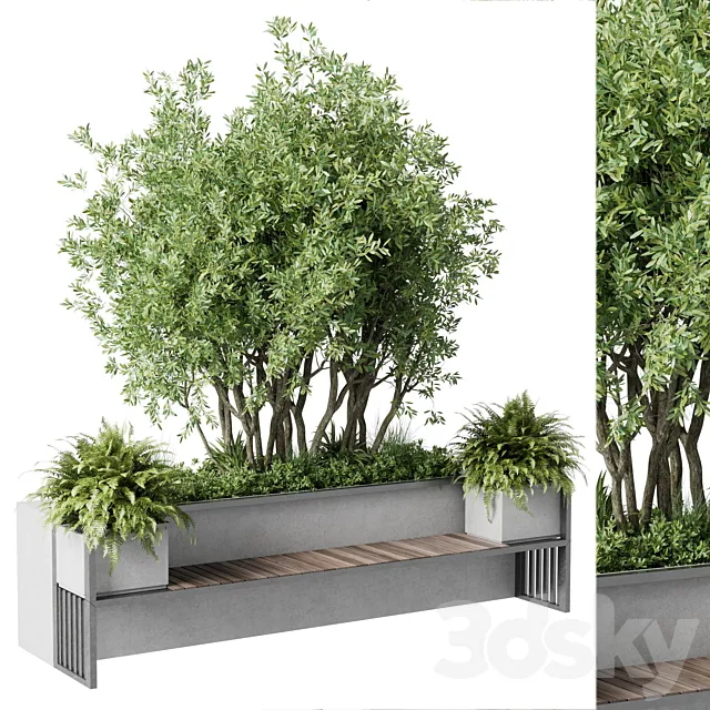 Urban Environment - Urban Furniture - Green Benches With tree 41 3D Model