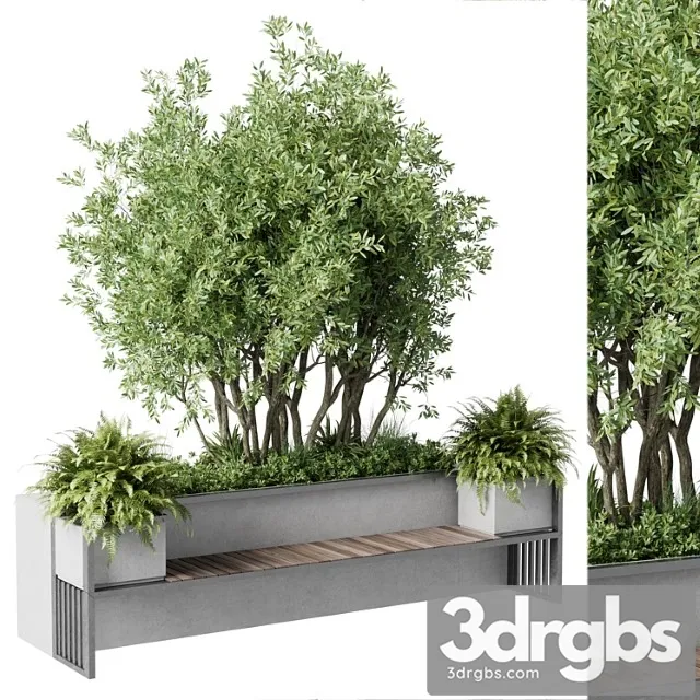 Urban Environment Urban Furniture Green Benches With Tree 41 3D Model Free
