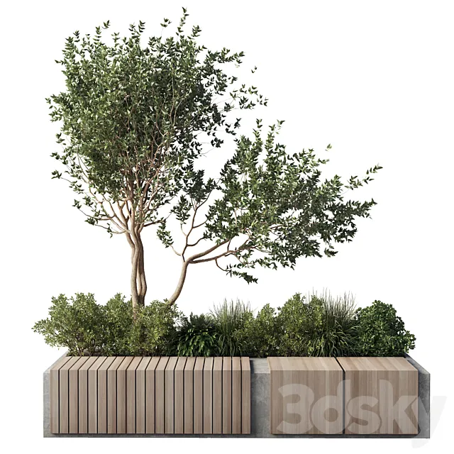Urban Environment_Urban Furniture_Green Benches_Plants tree grass 17 corona 3D Model