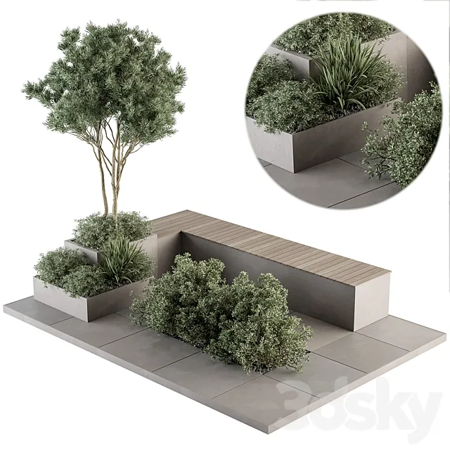 Urban Furniture _ Architecture Bench with Garden Plants- Set 35 3DModel