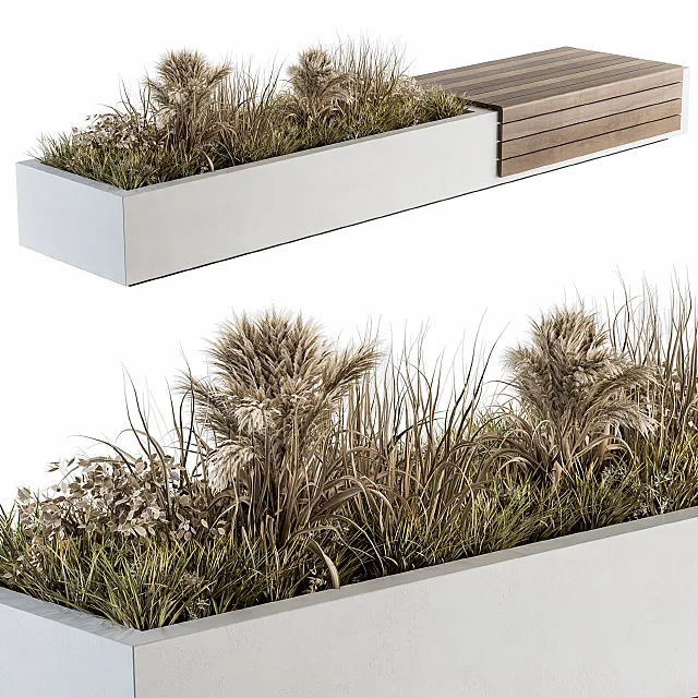 Urban Furniture _ Architecture Bench with Plants 07 3DModel
