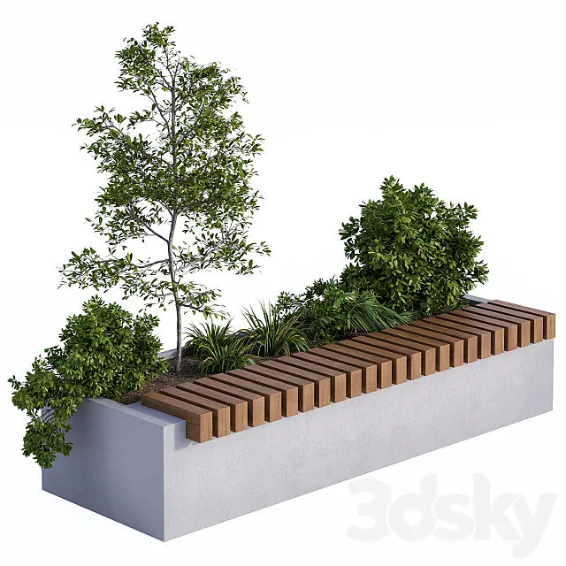 Urban Furniture _ Architecture Bench with Plants Box01 3DModel