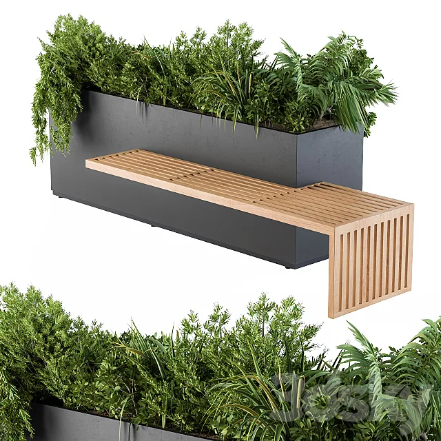Urban Furniture _ Architecture Bench with Plants Box03 3D Model