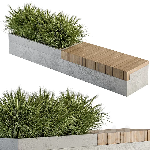 Urban Furniture _ Architecture Bench with Plants- Set 12 3DModel