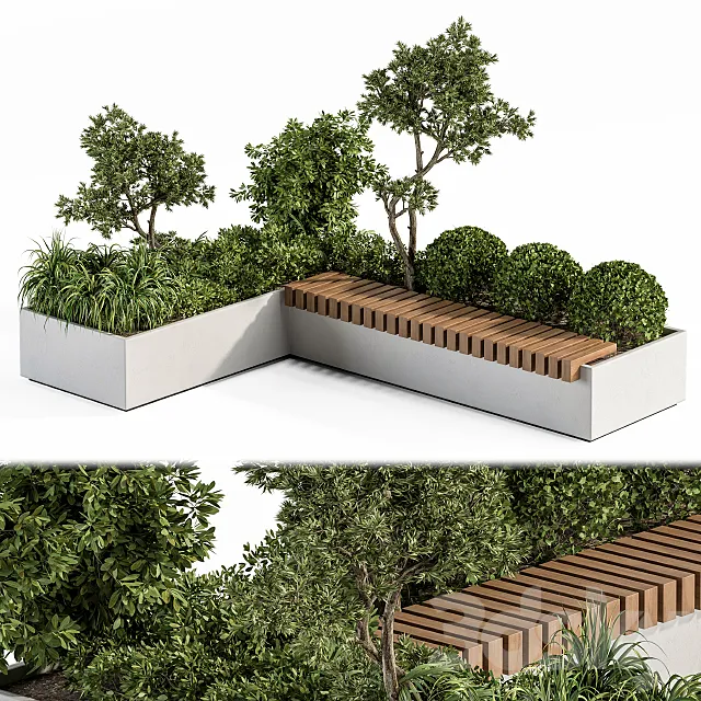 Urban Furniture _ Architecture Bench with Plants- Set 17 3D Model