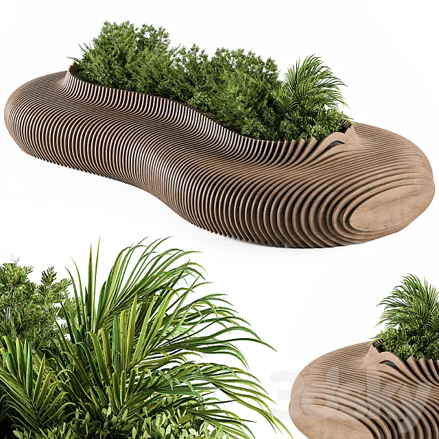 Urban Furniture _ Parametric Bench with Plants- Set 22 3D Model