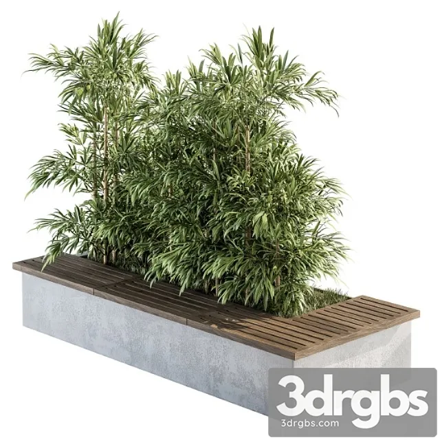 Urban Furniture Architecture Bench With Plants Set 11 3D Model Download