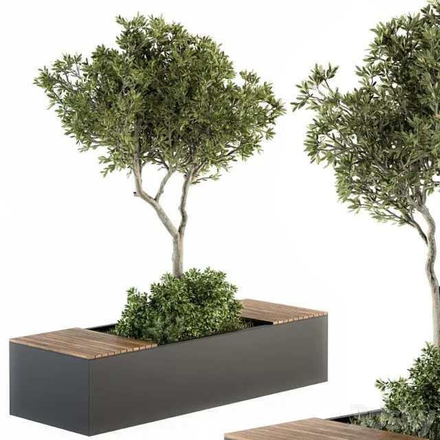 Urban Furniture Architecture Bench with Plants- Set 23 Free Download