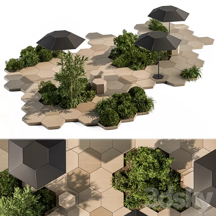 Urban Furniture / Architecture Bench with Plants- Set 25 3D Model
